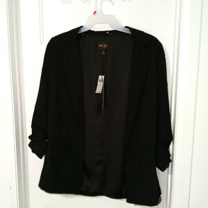 Truth by Republic Black Blazer Jacket Ruched Sleeve 3/4 Size Large Open Front